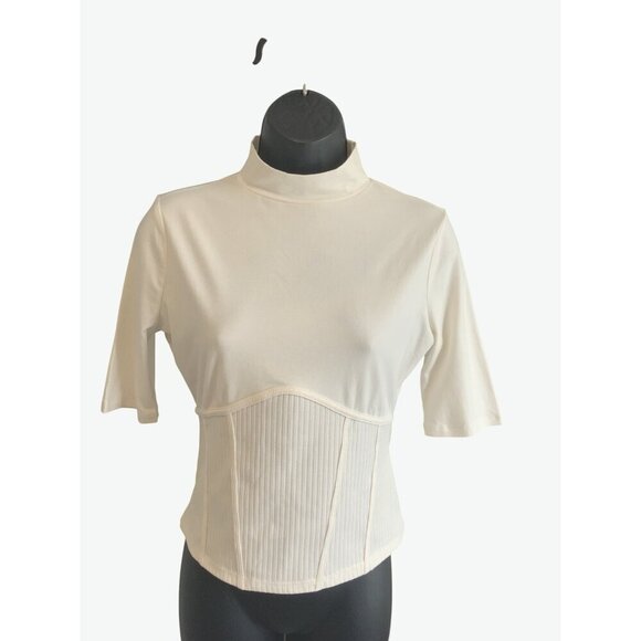 Guess top cream 34 ch 31’ long  elbow sleeves high neck - Picture 1 of 5